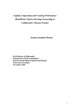 Capital, Cooperation and Creating Performance: Bloodwater Theatre Develops Ownership in Collaborative Theatre Practice
