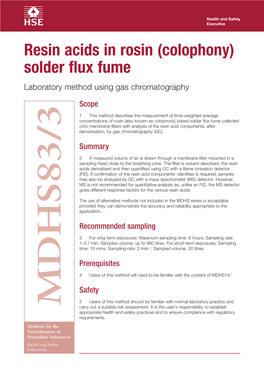Resin Acids in Rosin (Colophony) Solder Flux Fume Laboratory Method Using Gas Chromatography