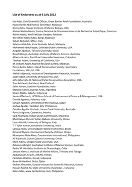 List of Endorsees As at 6 July 2012