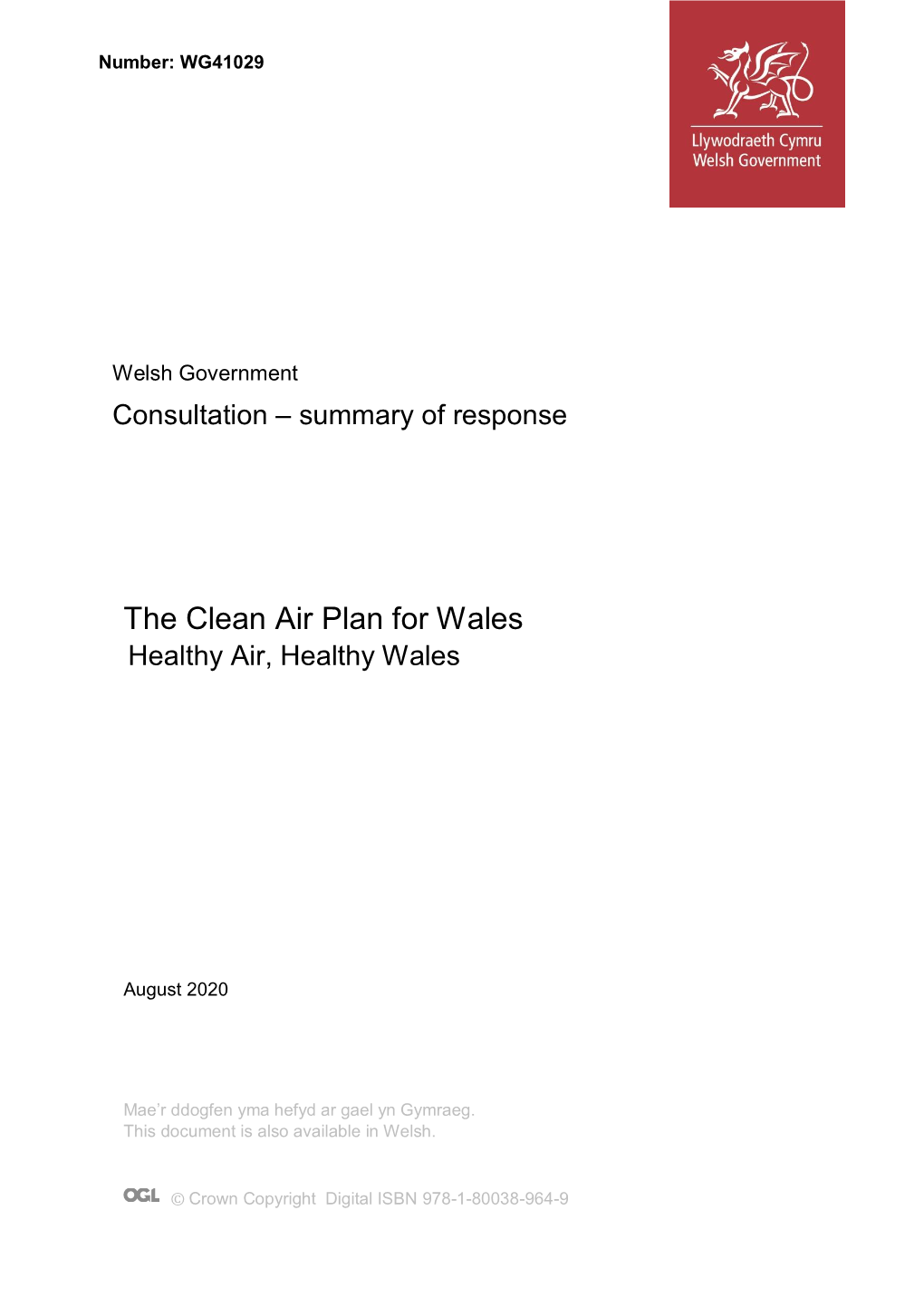 Clean Air Plan for Wales Healthy Air, Healthy Wales