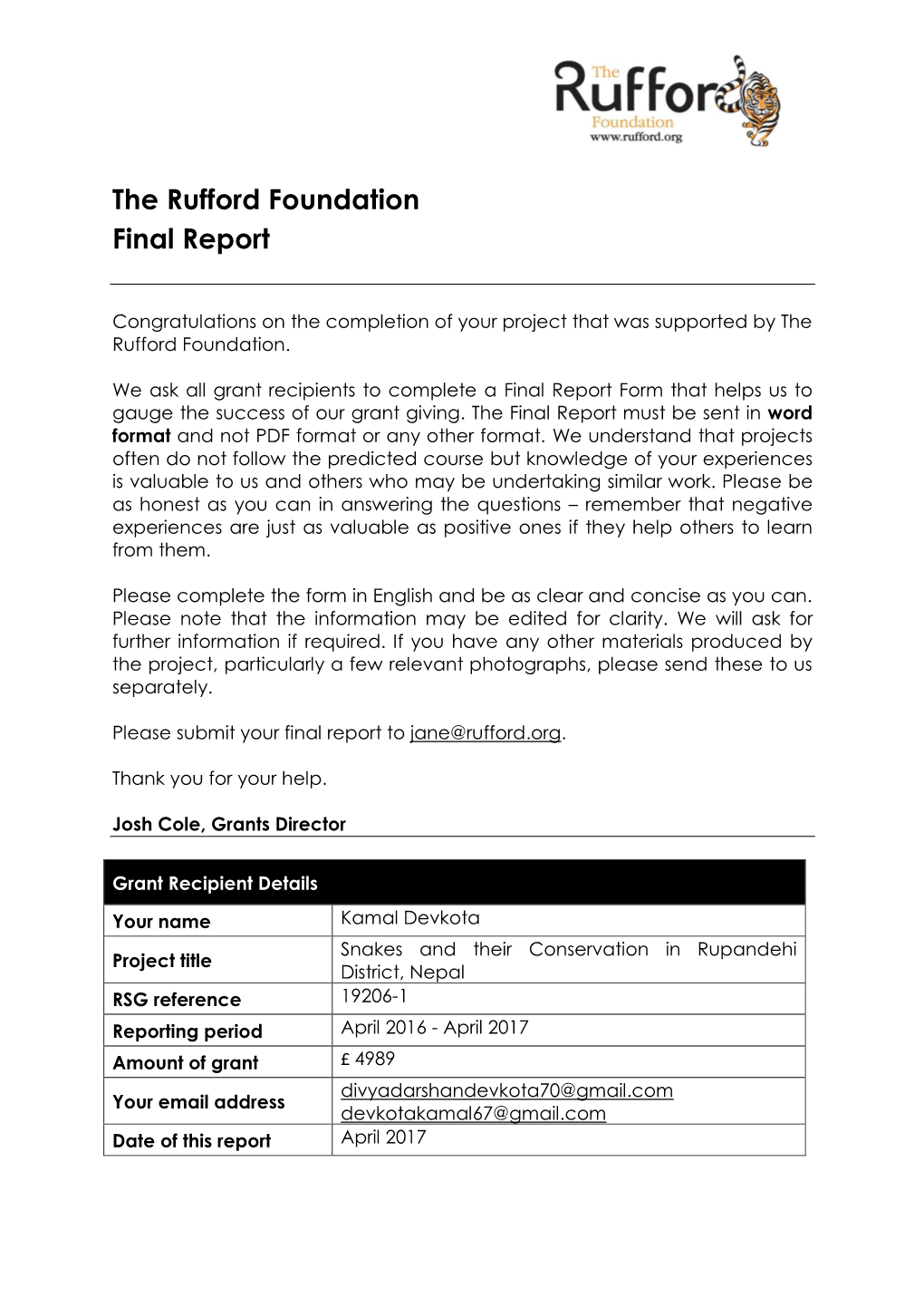 The Rufford Foundation Final Report