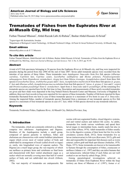 Trematodes of Fishes from the Euphrates River at Al-Musaib City, Mid Iraq