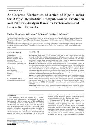 Anti-Eczema Mechanism of Action of Nigella Sativa for Atopic Dermatitis: Computer-Aided Prediction and Pathway Analysis Based on Protein-Chemical Interaction Networks