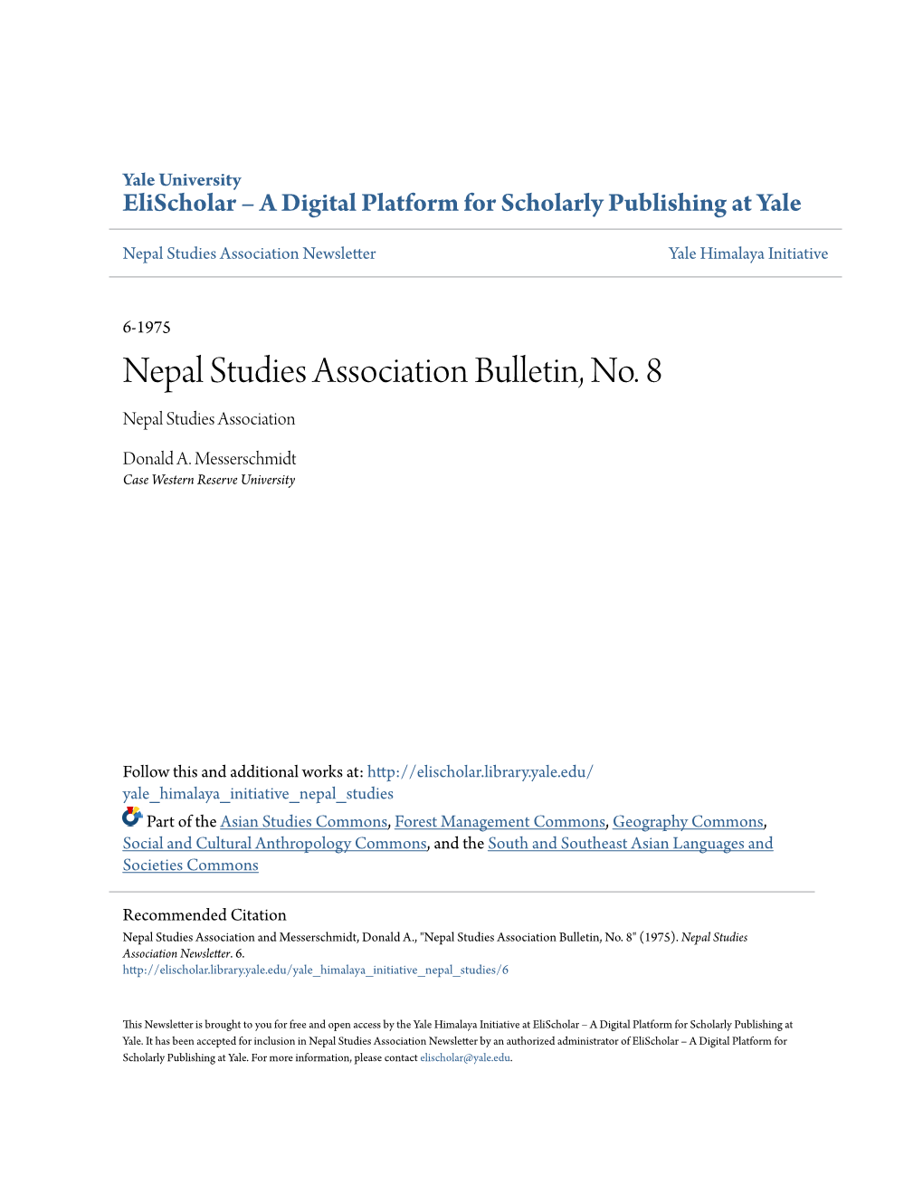Nepal Studies Association Bulletin, No. 8 Nepal Studies Association