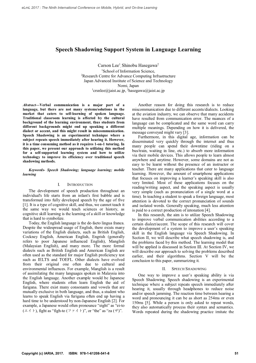 Speech Shadowing Support System in Language Learning