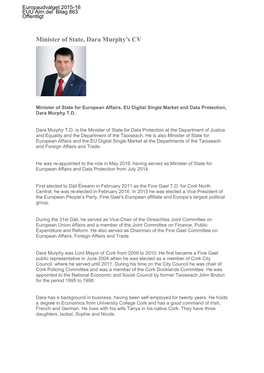 Minister of State, Dara Murphy's CV