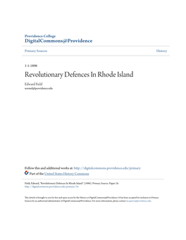 Revolutionary Defences in Rhode Island Edward Field Normd@Providence.Edu