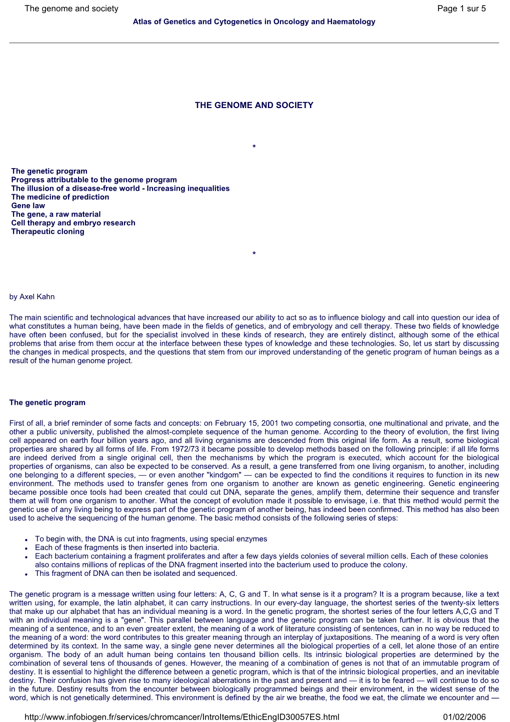 The Genome and Society Page 1 Sur 5