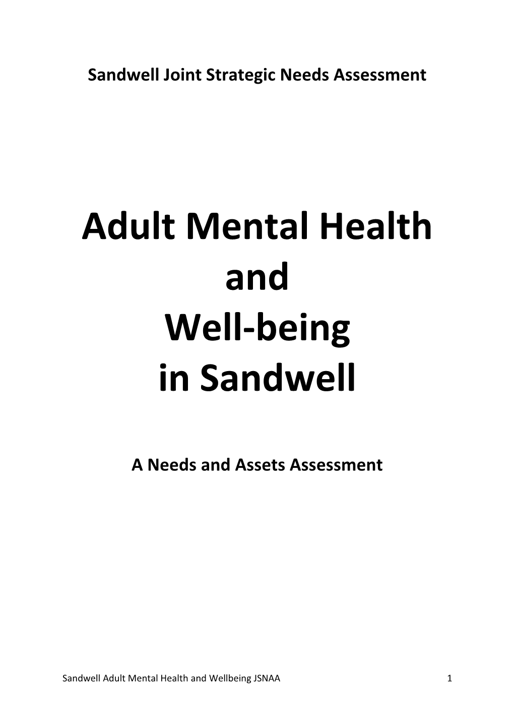 Adult Mental Health and Well-Being in Sandwell
