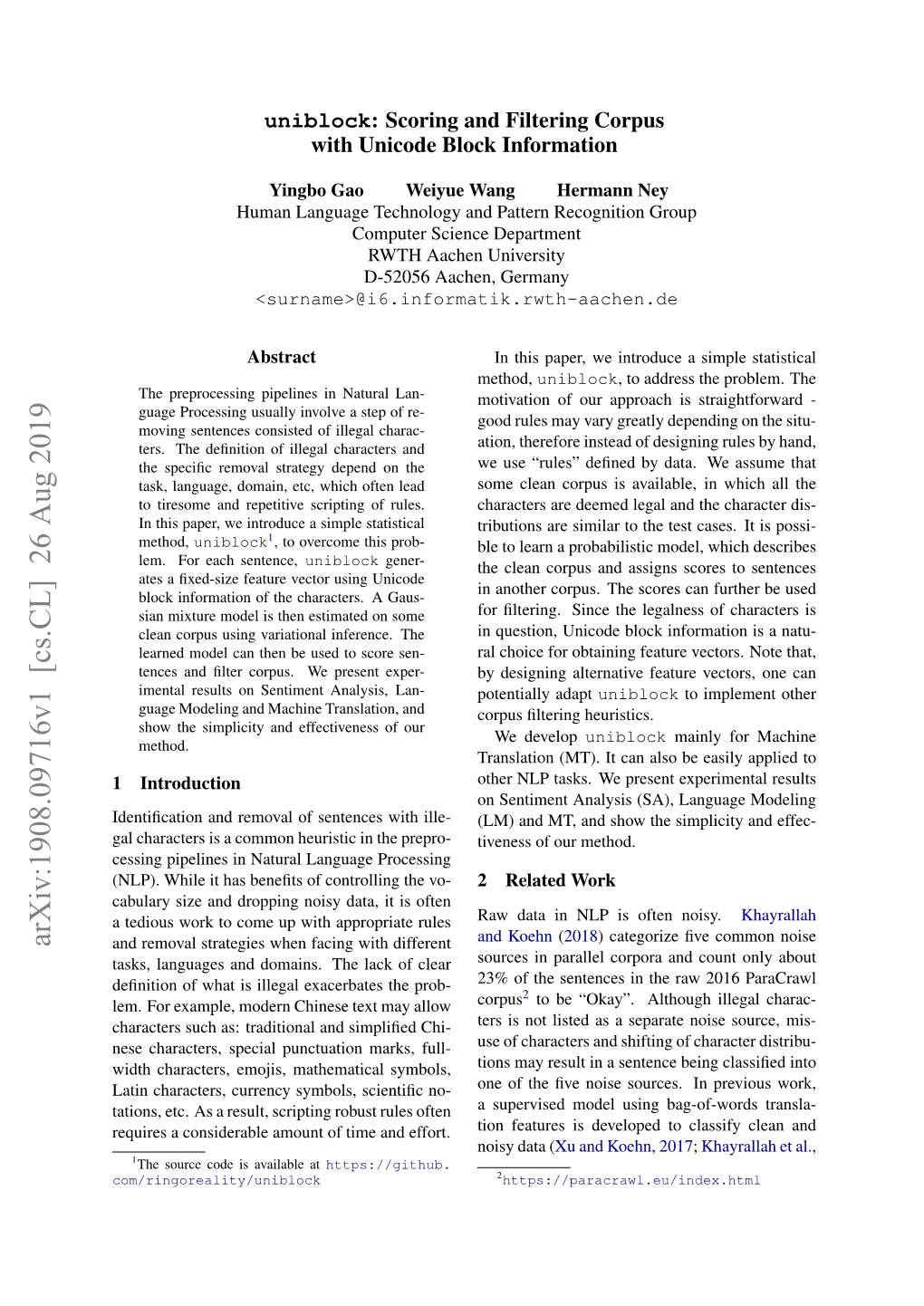 Arxiv:1908.09716V1 [Cs.CL] 26 Aug 2019 and Removal Strategies When Facing with Different Tasks, Languages and Domains