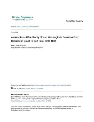 Assumptions of Authority: Social Washington's Evolution from Republican Court to Self-Rule, 1801-1831