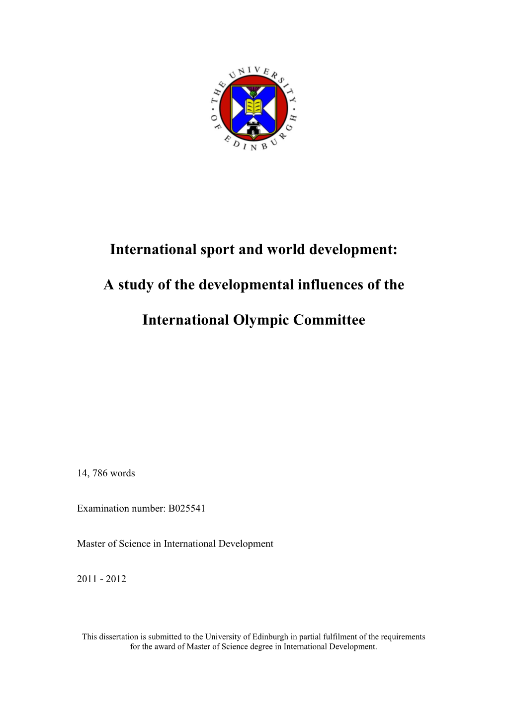 International Sport and World Development: a Study of The