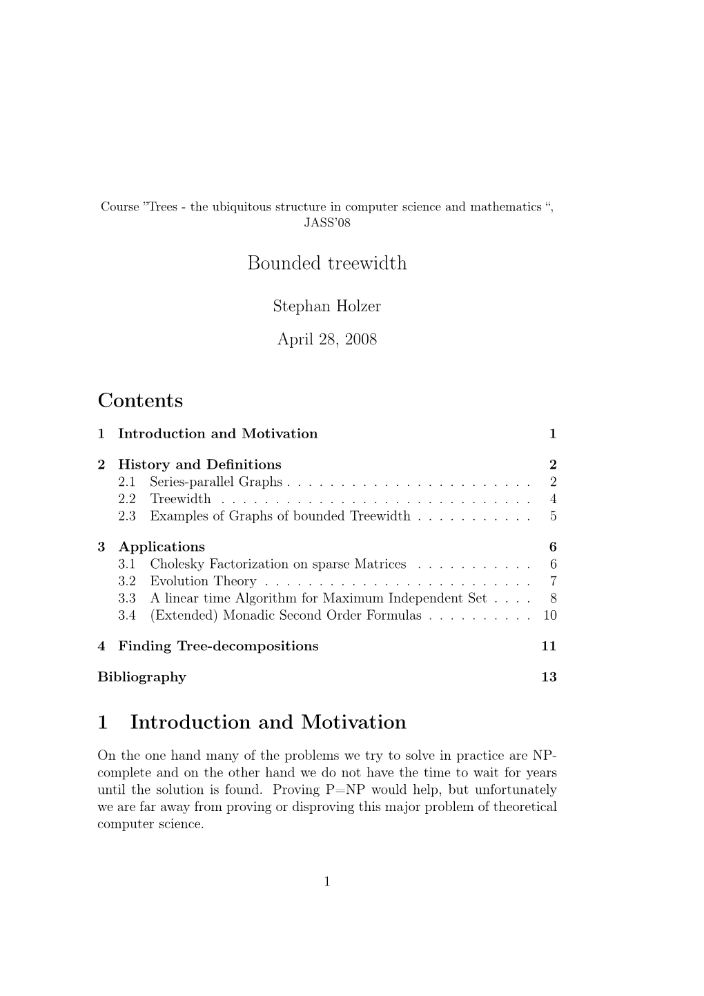 Bounded Treewidth Contents 1 Introduction and Motivation