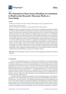 The Potential for Flora–Fauna Wordlists to Contribute to Biodiversity Research: Myanmar Birds As a Case Study
