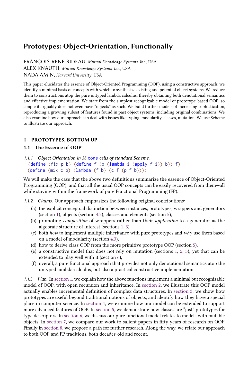 Prototypes: Object-Orientation, Functionally