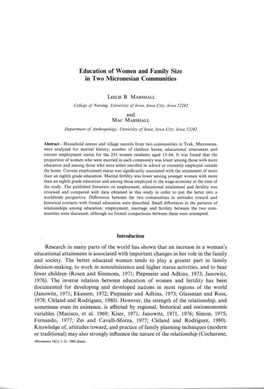 Education of Women and Family Size in Two Micronesian Communities