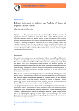 Indirect Incitement to Violence: an Analysis of Stories of Nigerian Ethnic Conflicts Chuz’Maria Bekee-Eberendu