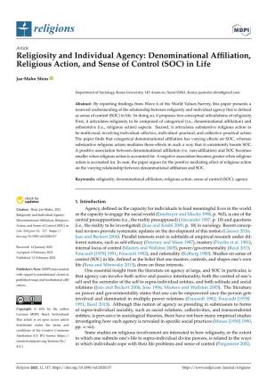 Denominational Affiliation, Religious Action, and Sense of Control