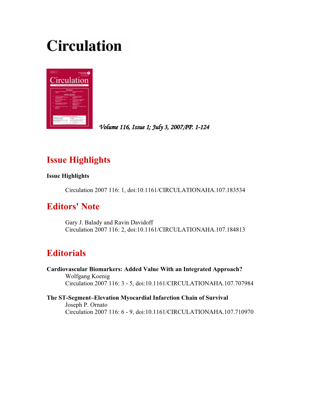 Issue Highlights Editors' Note Editorials