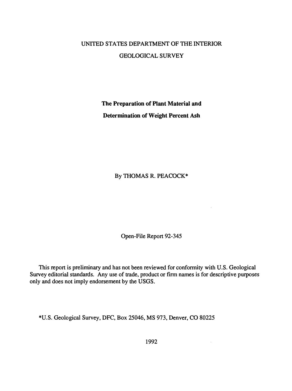 The Preparation of Plant Material and Determination of Weight Percent Ash