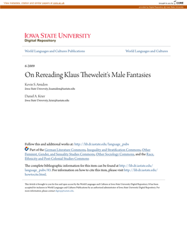 On Rereading Klaus Theweleit's Male Fantasies Kevin S