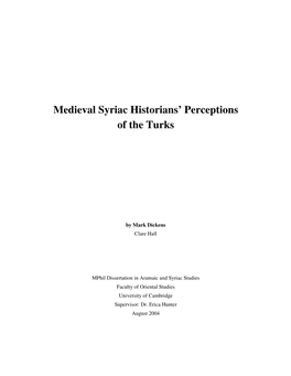 Medieval Syriac Historians' Perceptions of the Turks