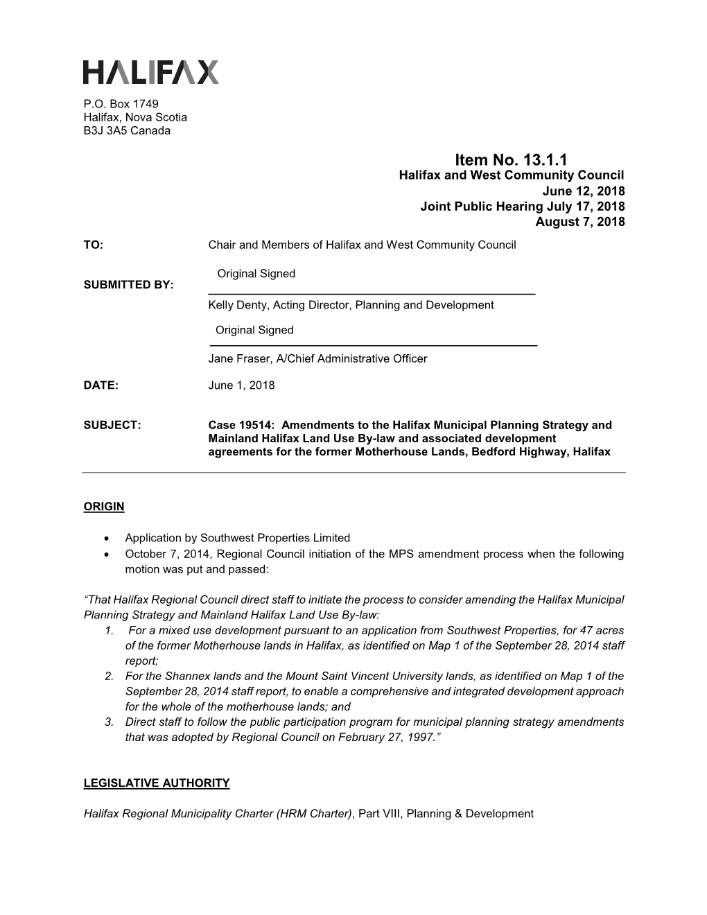 Amendments to the Halifax Municipal Planning Strategy and Mainland