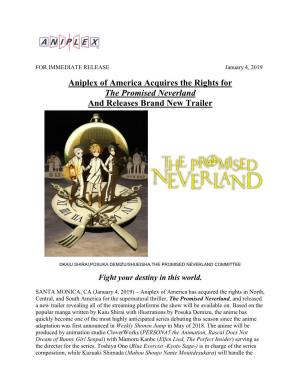 Aniplex of America Acquires the Rights for the Promised Neverland and Releases Brand New Trailer