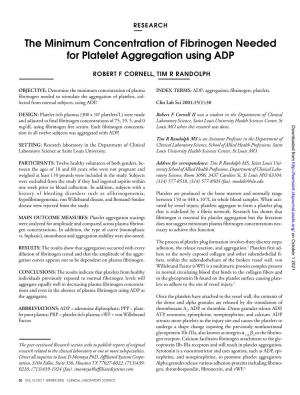 The Minimum Concentration of Fibrinogen Needed for Platelet Aggregation Using ADP