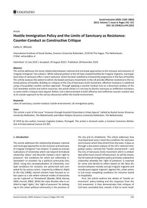 Hostile Immigration Policy and the Limits of Sanctuary As Resistance: Counter-Conduct As Constructive Critique