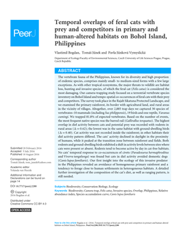 Temporal Overlaps of Feral Cats with Prey and Competitors in Primary and Human-Altered Habitats on Bohol Island, Philippines