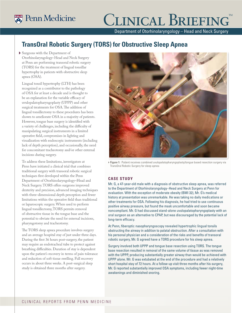 Clinical Briefingtm Department of Otorhinolaryngology – Head and Neck Surgery