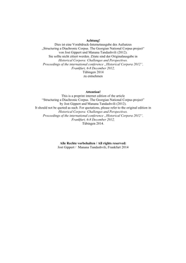 Structuring a Diachronic Corpus. the Georgian National Corpus Project“ Von Jost Gippert Und Manana Tandashvili (2012)