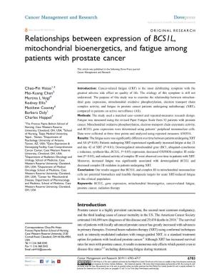 Relationships Between Expression of BCS1L, Mitochondrial Bioenergetics, and Fatigue Among Patients with Prostate Cancer