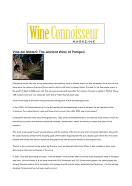 Villa Dei Misteri: the Ancient Wine of Pompeii