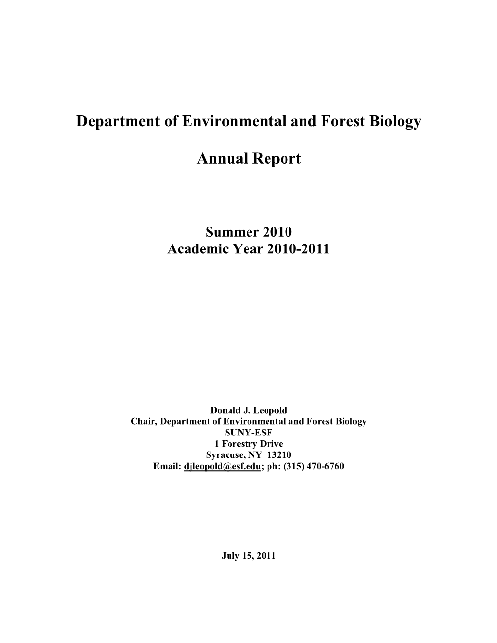 Department of Environmental and Forest Biology Annual Report