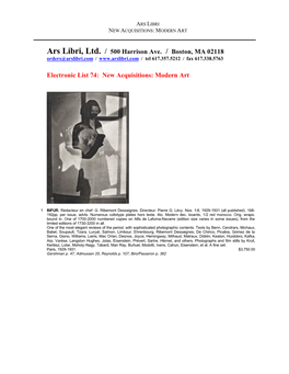 Ars Libri, Ltd. / 500 Harrison Ave. / Boston, MA 02118 Electronic List 74: New Acquisitions: Modern