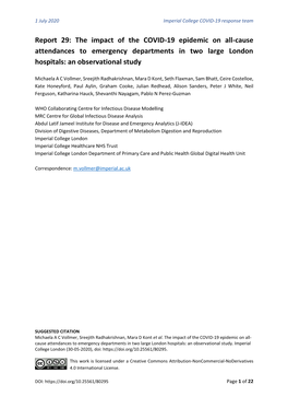 Report 29: the Impact of the COVID-19 Epidemic on All-Cause Attendances to Emergency Departments in Two Large London Hospitals: an Observational Study