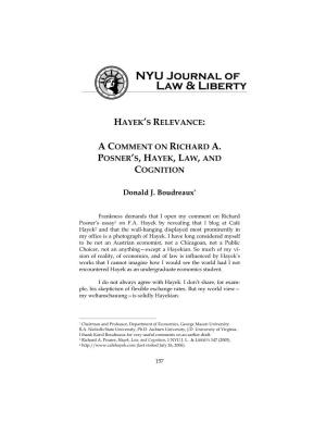 Hayek's Relevance: a Comment on Richard A. Posner's