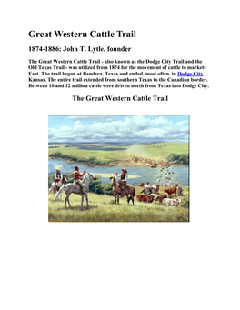 Great Western Cattle Trail 1874-1886: John T