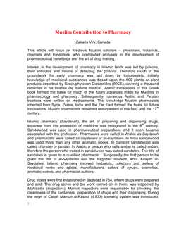 Muslim Contribution to Pharmacy