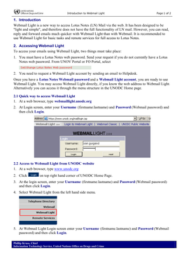 1. Introduction Webmail Light Is a New Way to Access Lotus Notes (LN) Mail Via the Web