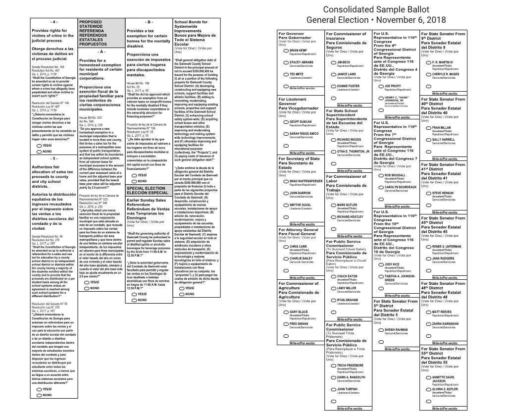 Consolidated Sample Ballot General Election • November 6, 2018