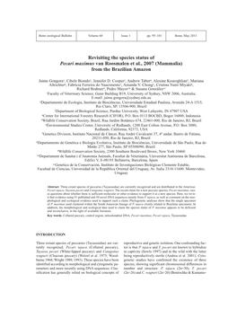 Revisiting the Species Status of Pecari Maximus Van Roosmalen Et Al., 2007 (Mammalia) from the Brazilian Amazon