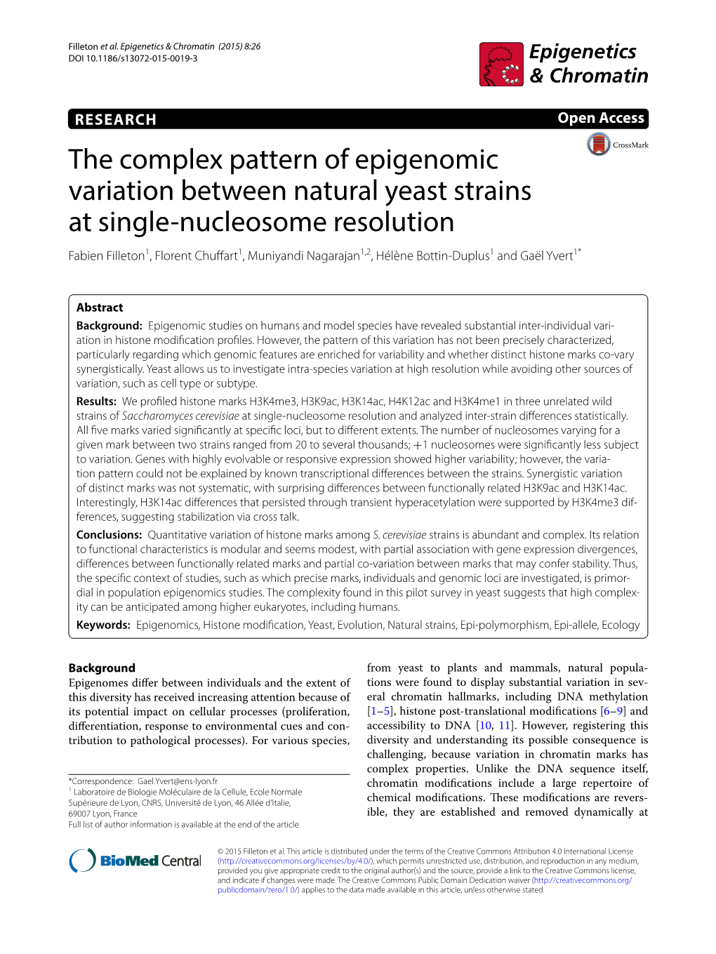 The Complex Pattern of Epigenomic Variation Between Natural Yeast