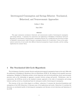 Intertemporal Consumption and Savings Behavior: Neoclassical, Behavioral, and Neuroeconomic Approaches