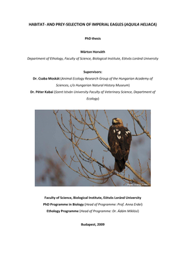 Habitat- and Prey-Selection of Imperial Eagles (Aquila