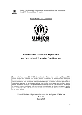 Update on the Situation in Afghanistan and International Protection Considerations