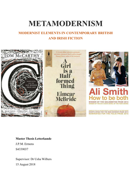 Metamodernism Modernist Elements in Contemporary British and Irish Fiction