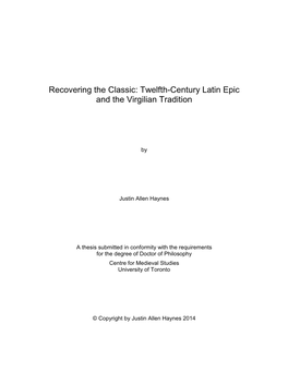 Twelfth-Century Latin Epic and the Virgilian Tradition